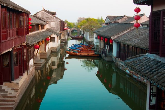 Famous water village Zhouzhuang in Jiangsu ,China. The houses by the river are built several hundred years ago with a typical architectural style of the Ming and Qing Dynasties