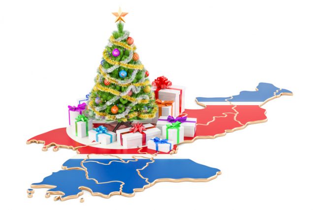 Christmas and New Year holidays in North Korea concept. 3D rendering isolated on white background