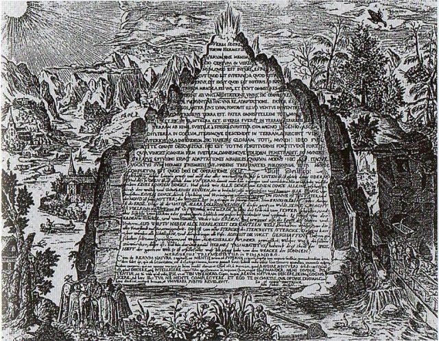 An imaginative 17th century depiction of the Emerald Tablet from the work of Heinrich Khunrath, 1606.