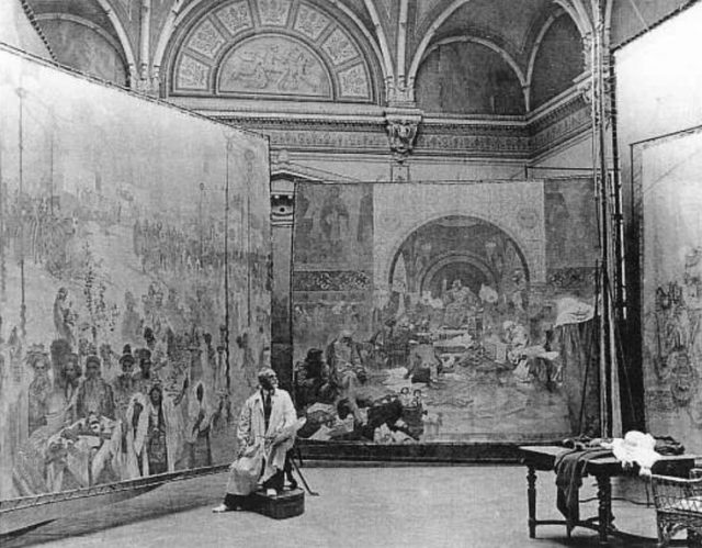 Alfons Mucha working on the cycle in 1920.