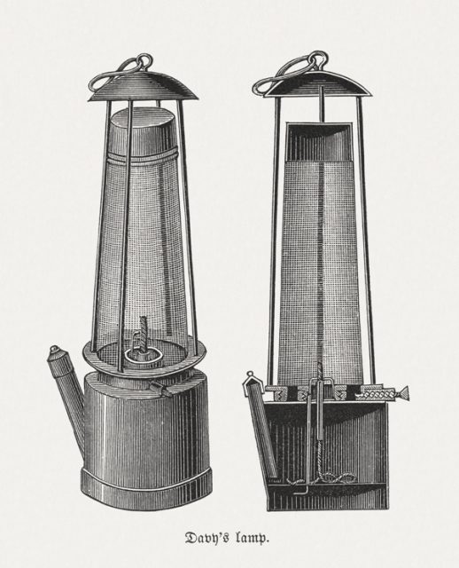 Davy lamp, wood engravings, published in 1880