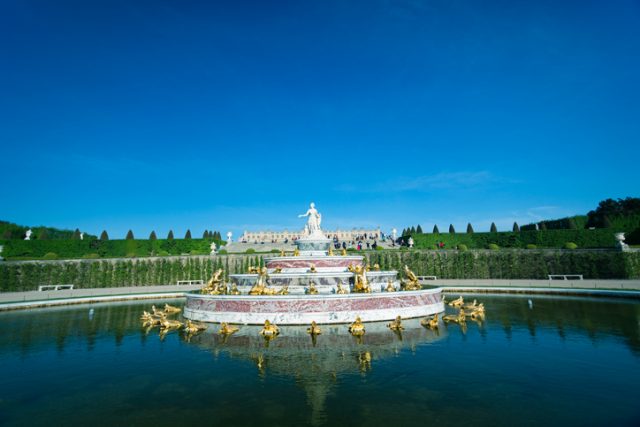 Versailles, France – May 7, 2016: Beautiful Versailles chateau garden. France