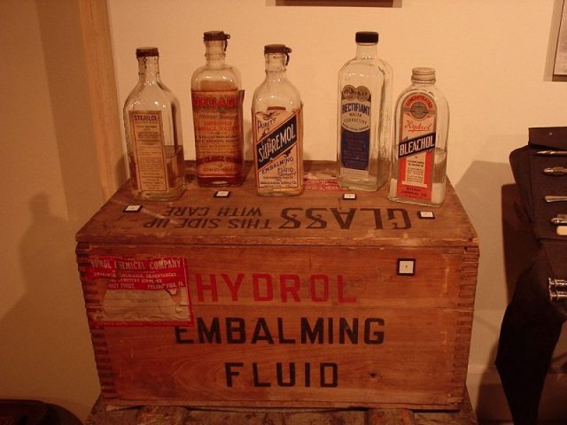Embalming fluids used in the early 20th century.