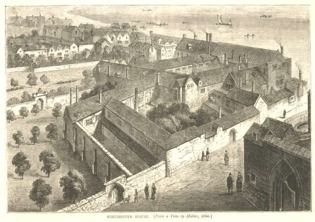 Winchester Palace, as depicted in the 1660 drawing by Wenceslas Hollar