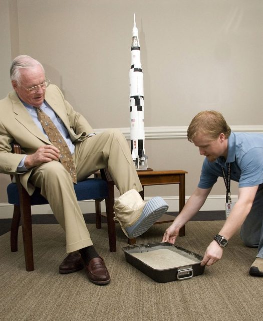 Neil Armstrong casting his footprint, July 2007