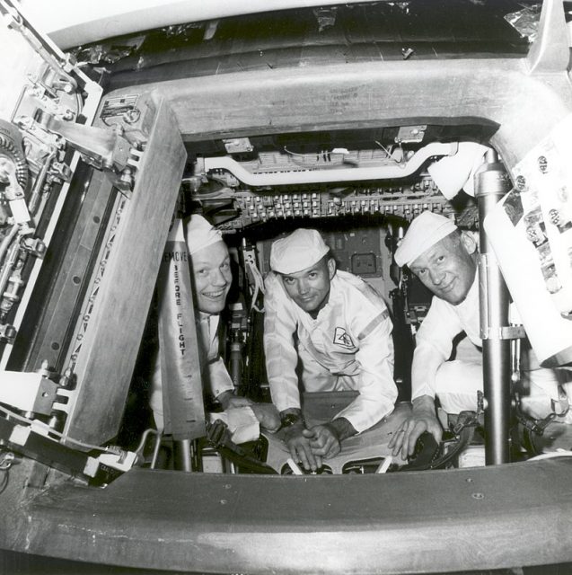 Collins (in the middle) with Armstrong and Aldrin in the Command Module