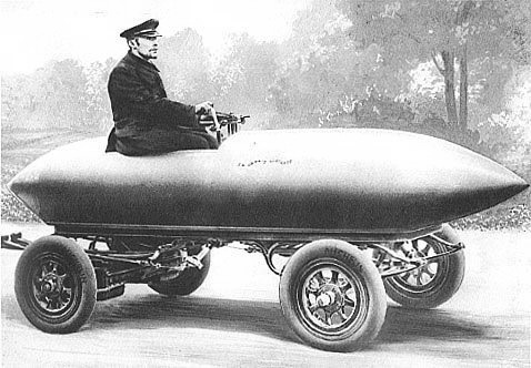 Illustration of “La Jamais Contente”, first automobile to reach 100 km/h in 1899