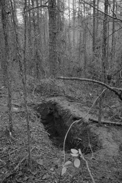 This is a view (made December 21st) of the grave-like hole in which Emory University co-ed Barbara Jane Mackle, 20, daughter of a wealthy Florida real estate developer, was buried alive after ransom of $500,000 was pail. She lost ten pounds during the 80 hours she was ‘buried alive’ on a sloping red clay hill near Norcross. A suspect was captured late December 21st., and most of the money was recovered. Getty Images