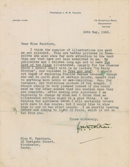 The first of the letters that Oxford-based writer J.R.R. Tolkien sent to then 35-year-old Mary Fairburn, Photo credit: RR Auction