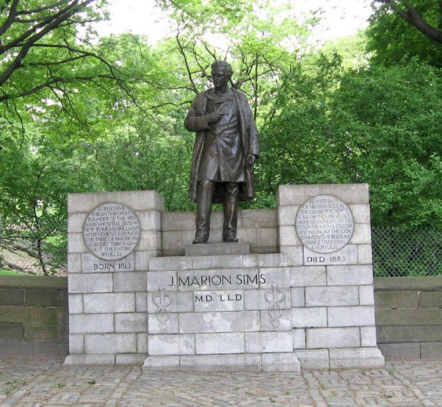Statue of Sims in New York City’s Central Park, removed in April 2018