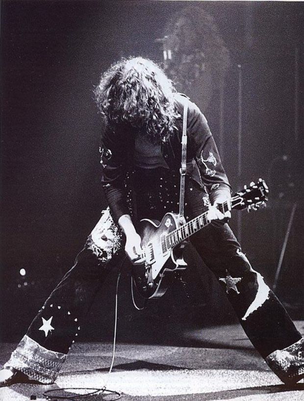 Jimmy Page performing live with Led Zeppelin, around the time of 1972.