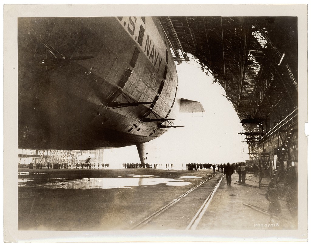 Photograph of the USS Akron in the Goodyear-Zeppelin Dock , ca. 1933