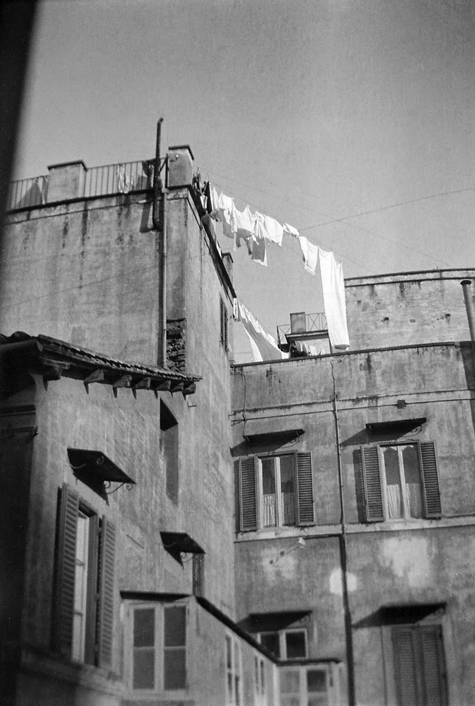 Clothes lines on roofs in Rome, Italy
