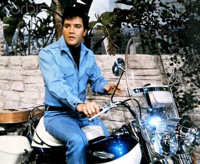 Elvis Presley and his Harley Davidson on the set of Clambake, 1967