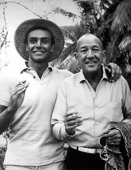 Sean Connery as James Bond and Noel Coward in a behind the scenes photo from Dr. No