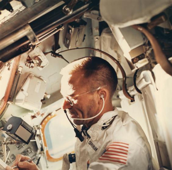 Astronaut Walter Cunningham on Apollo 7 in 1968. Photo © Bloomsbury Auctions