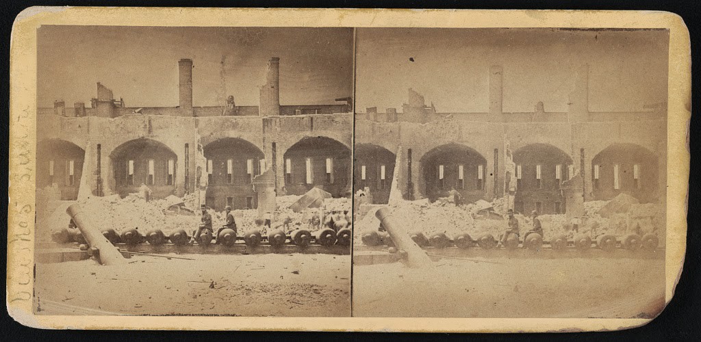 Continuation of ruins of officer's quarters on the right of the gateway, between 1861 and 1863.