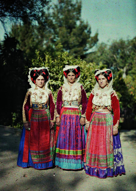 Women in traditional clothing in Corfu, Greece, 1913.