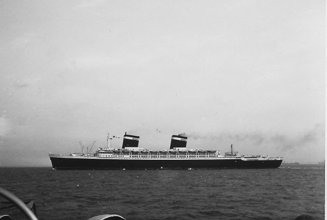 Liner United States photographed from Portsmouth on return maiden voyage to New York, summer 1952