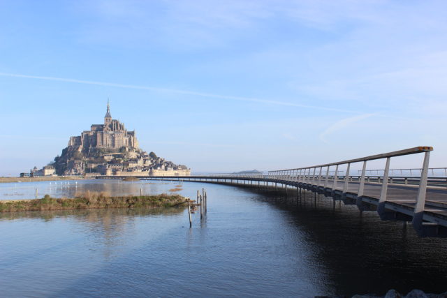Mont Saint-Michel in 2014 with the new bridge.Source