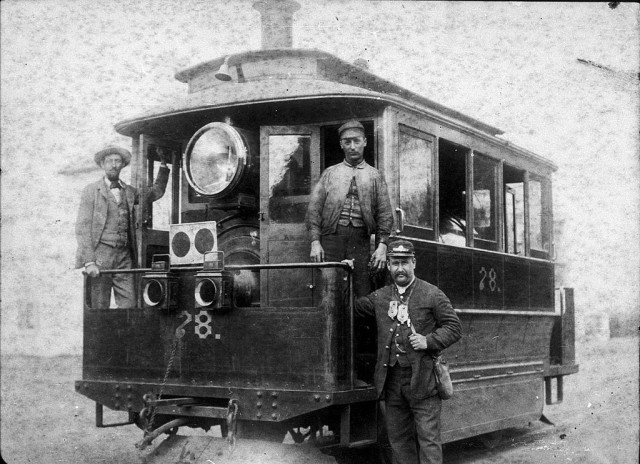 Baldwin steam tram 78 "The last tram from Leichhardt to Parramatta". "Cowcatcher" attached to front, c. 1890 / unknown photographer.