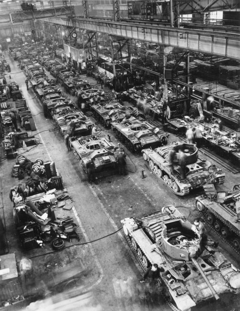 Valentine Tanks on the Assembly Line in the Tank Shop.