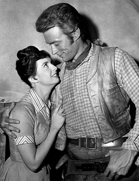 Photo of guest star Margaret O'Brien and Clint Eastwood as Rowdy Yates from the television program Rawhide. .Source