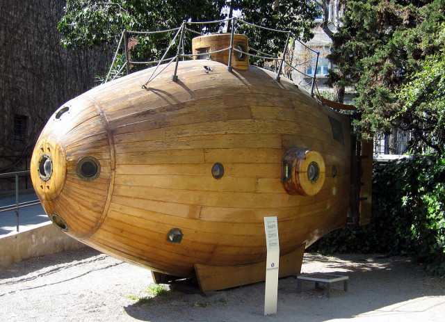 Replica of submarine Ictineu I in front of the Museu Marítim in Barcelona. source