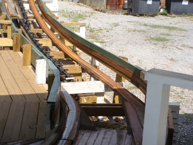 The wooden supports for the sides of the track often need replacing, and often the cars will stall before completing the ride. source
