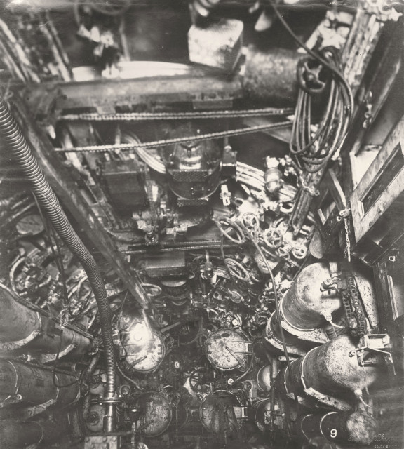 U-Boat 110, the Torpedo Room showing an overhead arrangement
