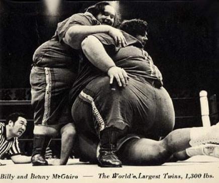 A photo of American wrestlers McGuire twins which appears on their profile.source