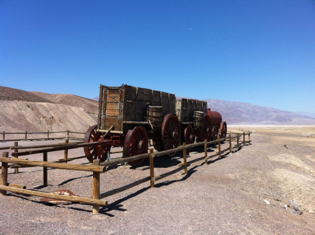 The wagon train was used to haul borax from Death Valley to a rail station in Mohave, a distance of 165 miles. Source