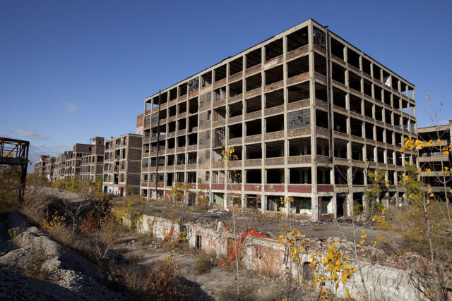 Western part of the abandoned Packard Automotive Plant in Detroit, Michigan.