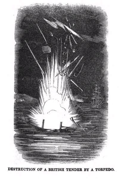 Bushnell mines destroying a small British boat.Source