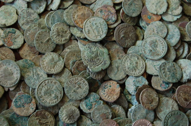 Close up of the coin hoard.Source