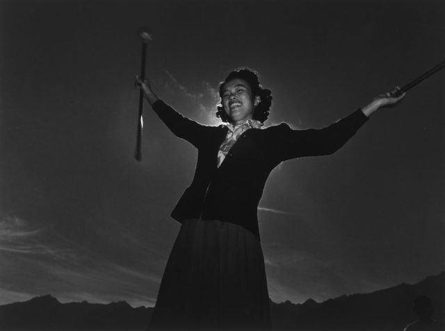 Florence Kuwata practices with batons.