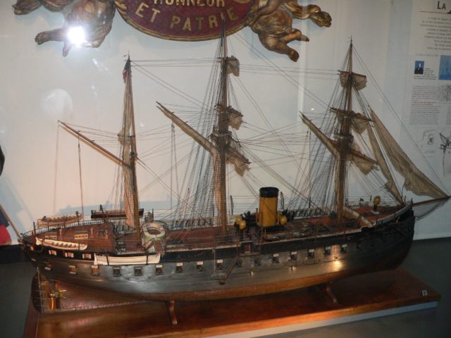 Model of the first ironclad warship, Galoire. Source