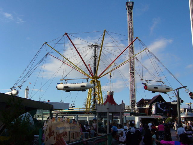 The Sir Hiram Maxim Captive Flying Machines operating at Blackpool Pleasure Beach in 2006.source