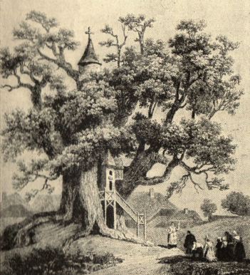 18th Century drawing of the Oak Tree Chapel Source