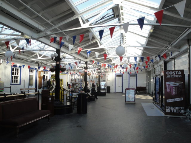 Bunting up at the Wightlink ferry terminal on Ryde Pier, Ryde, Isle of Wight in March 2012. Source