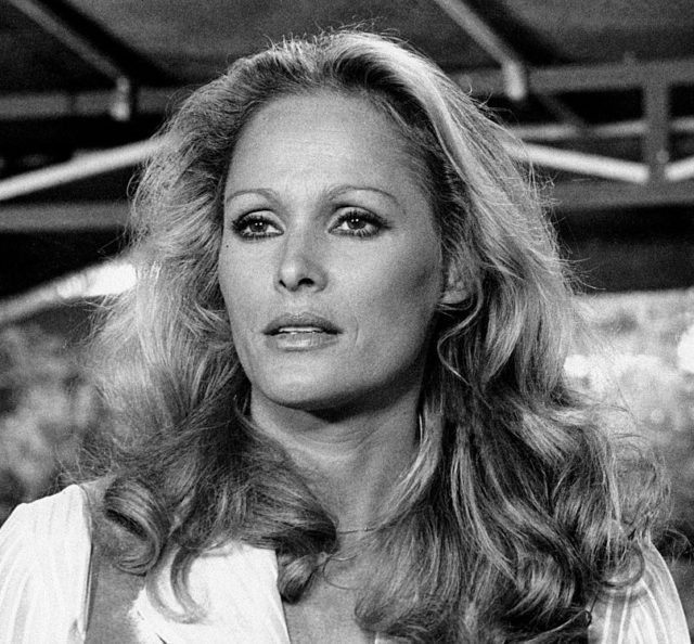Close-up of Ursula Andress in a scene from the movie Stick'em Up,