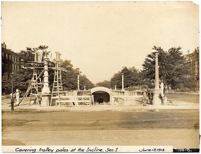 Covering trolley poles at the incline, section.