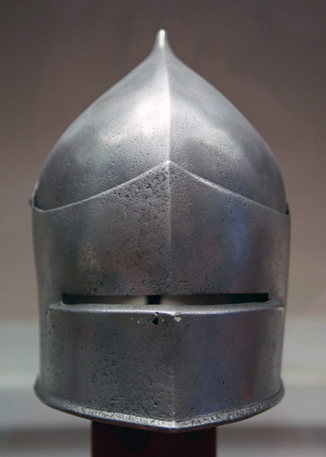 Milanese sallet made in the West European style for the French or Burgundian forces. Source