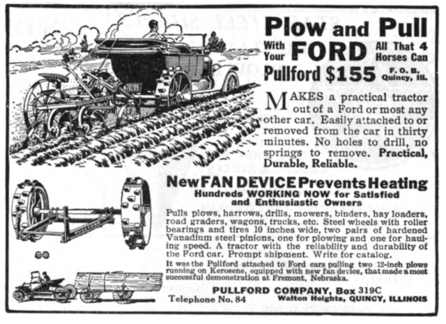 Pullford auto-to-tractor conversion advertisement, 1918 Source