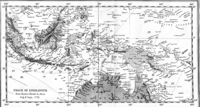 Route of the Endeavour from the Torres Strait to Java, August and September 1770.Source