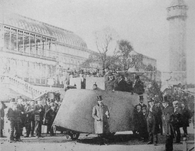 Simms' Motor War Car at the Crystal Palace, London, April 1902. Source