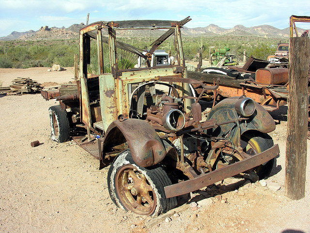 This was found among a collection of old vehicles at Goldfield, Arizona. Source