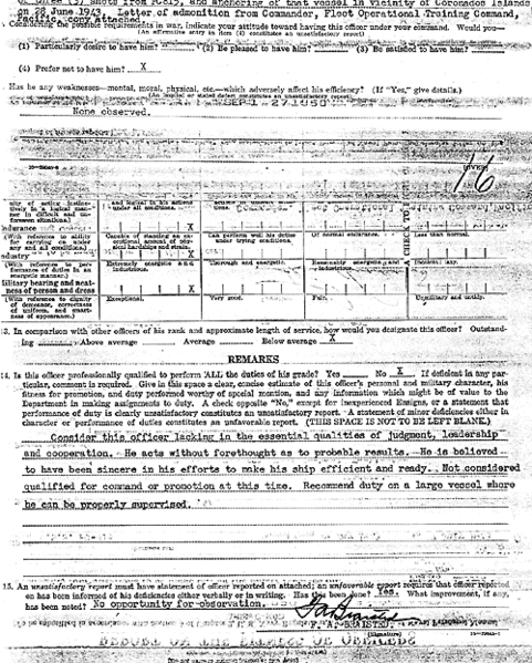 A Fitness report page following Coronados Incident. Source: Wikipedia / Public Domain