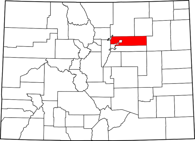 Map of Colorado highlighting Adams County 