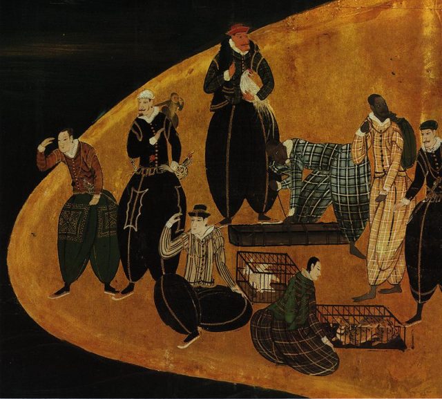 Portuguese trading animals in Japan; detail of Nanban panel (1570–1616). Wikipedia/Public Domain